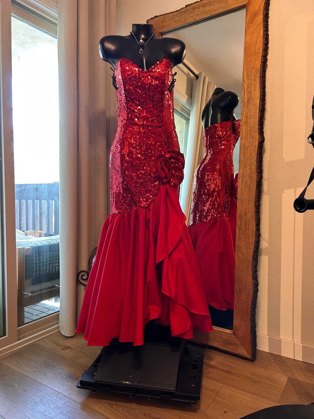 Vintage 80s Nadine Formals Red Sequin Mermaid Prom Dress MSRP $250